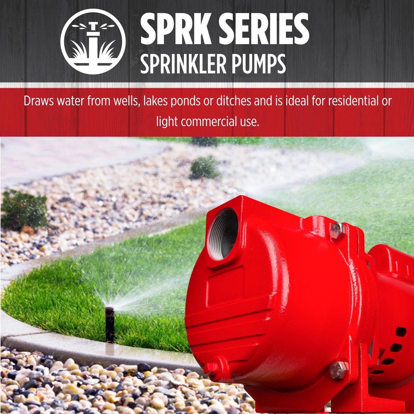 Red Lion RL-SPRK-200-BR, 230 Volt, 2HP, 77 GPM, Sprinkler/Irrigation Pump with Brass Impeller, Red, 97102002