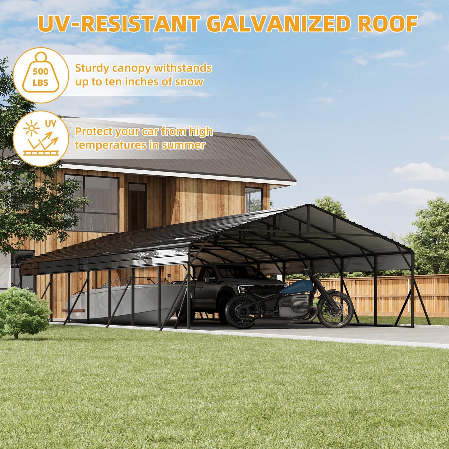 20x40 FT Metal Carport Kits with Galvanized Steel Roof, Heavy Duty Metal Roof Carport with Enhanced Base, Car Garage for Truck, Pickup, SUV, Tractor, and Boat