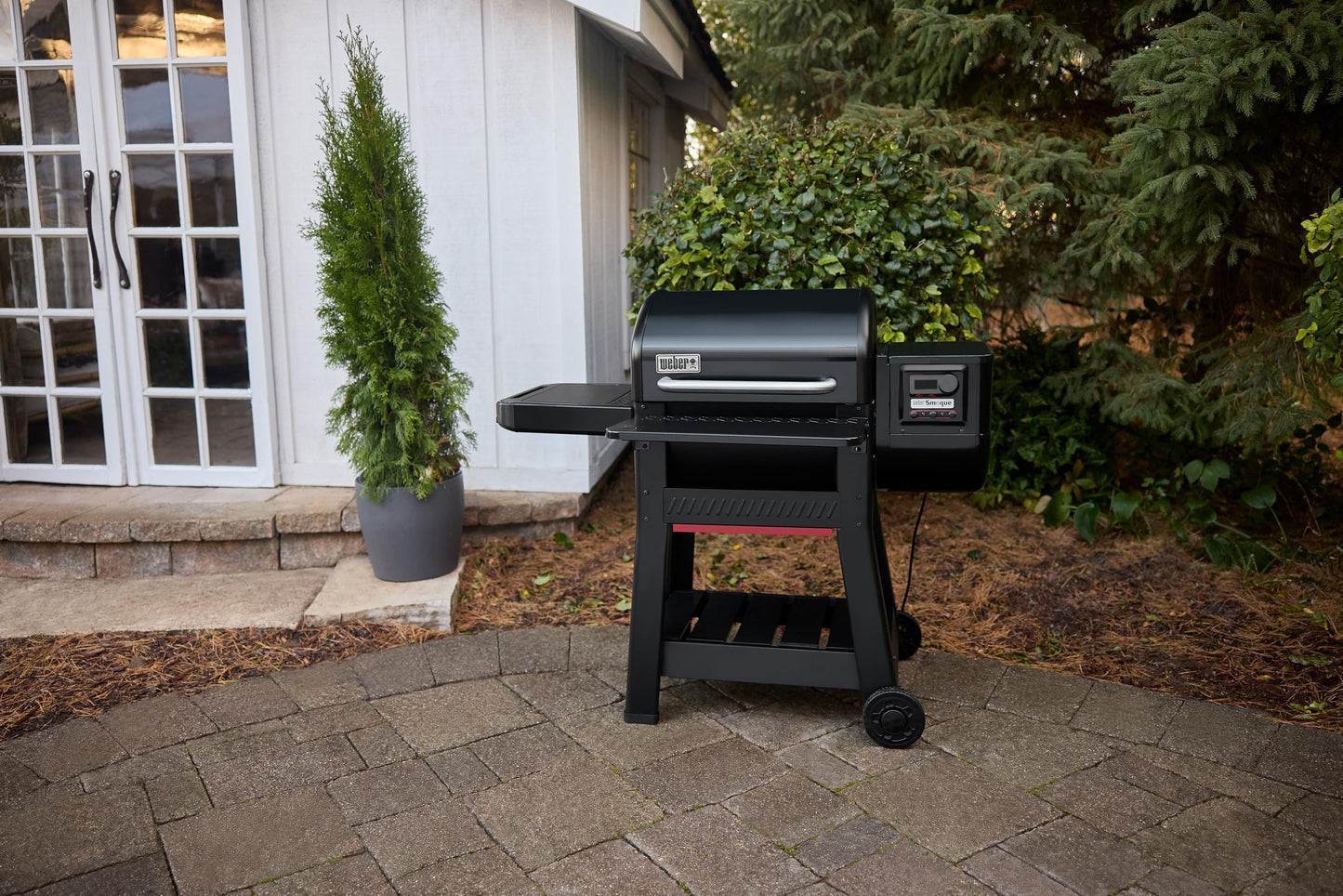 Weber Works Pellet Side Table – Durable Steel Side Table with 2‑Sided Cutting Board, Fits Searwood™ & Smoque™