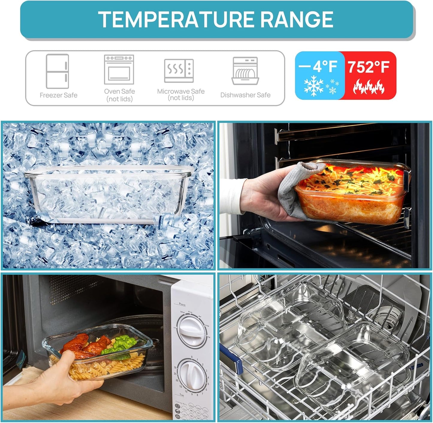 Vtopmart Large Glass Storage Containers - 2-Pack 1860ml | Airtight Lids for Meal Prep & Baking, Grey