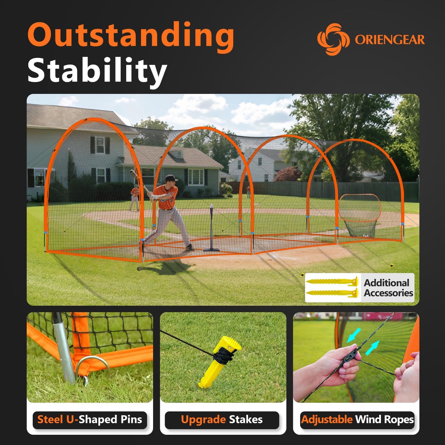 Baseball Batting Cage 30ft for Backyard, Baseball Training Equipment Netting Cages, Golf Softball Baseball Nets for Batting with Frame and Net, Hitting and Pitching Practice, Orange
