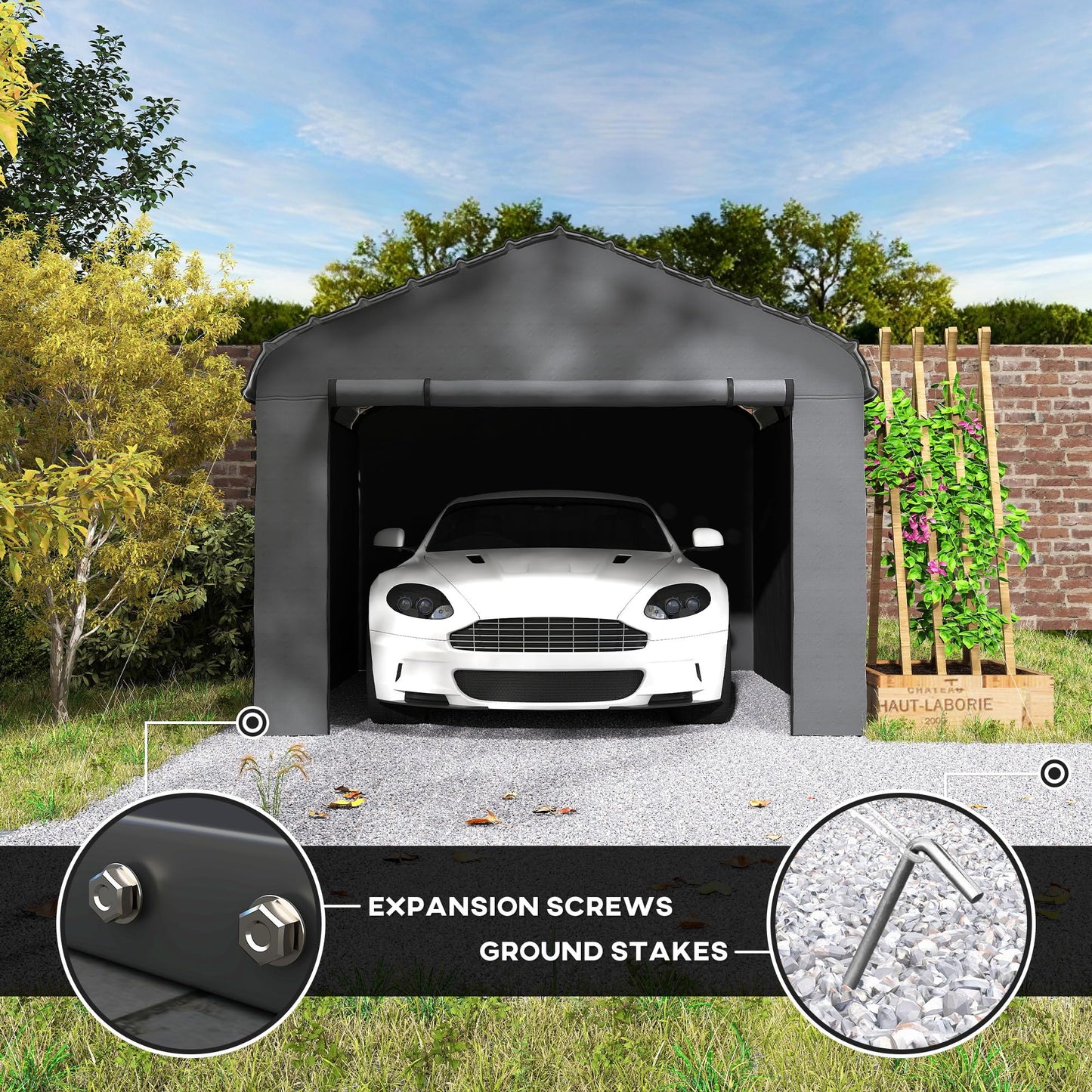 Outsunny 10' x 15' Heavy Duty Metal Carport, Waterproof Garage Car Canopy Shelter with Galvanized Metal Roof and Removable Sidewalls for Cars, Boats, Tractors, Dark Gray