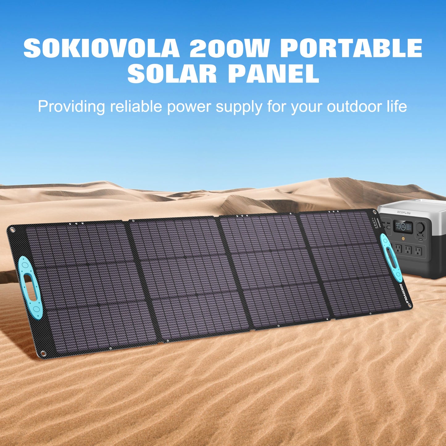SOKIOVOLA 200W Portable Solar Panels for Power Station, IP68 Waterproof ETFE Foldable Solar Panel Kit 25% High Conversion Efficiency Solar Panel for Camping Outdoor RV Blackout
