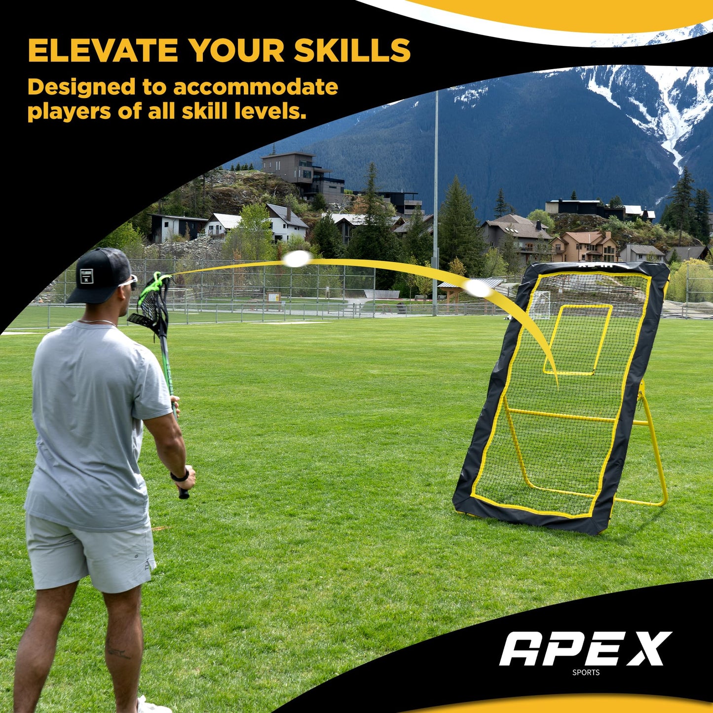 Apex Sports Professional Lacrosse Rebounder Volleyball Rebounder (4x7 Feet) - Adjustable 5 Angles, Soccer and Baseball Rebounder Practice Net with Precision Target Strip, Sturdy Frame