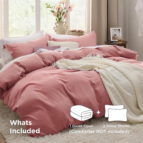 Bedsure Pink Clay Duvet Cover Set - Extra Soft Twin/Twin XL Bedding with Zipper Closure & Pillow Sham