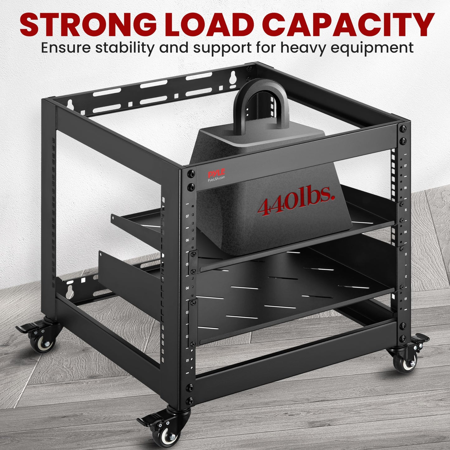 Pyle 10U Network Cabinet, Enclosed Network Rack with Lockable Door | Vented 1U and 2U Rack Shelves with 440 lb Capacity | Steel Construction, 19 in Standard Design | Hardware Included | Black