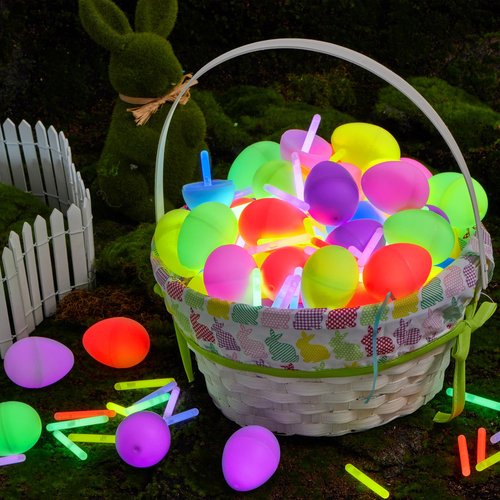 JOYIN 200 Pcs Easter Egg with 300 Pcs Easter Glow Sticks, Glow in the Dark for Kids Easter Basket Stuffers, Easter Egg Hunt Party Favors Classroom Decorations Supplies