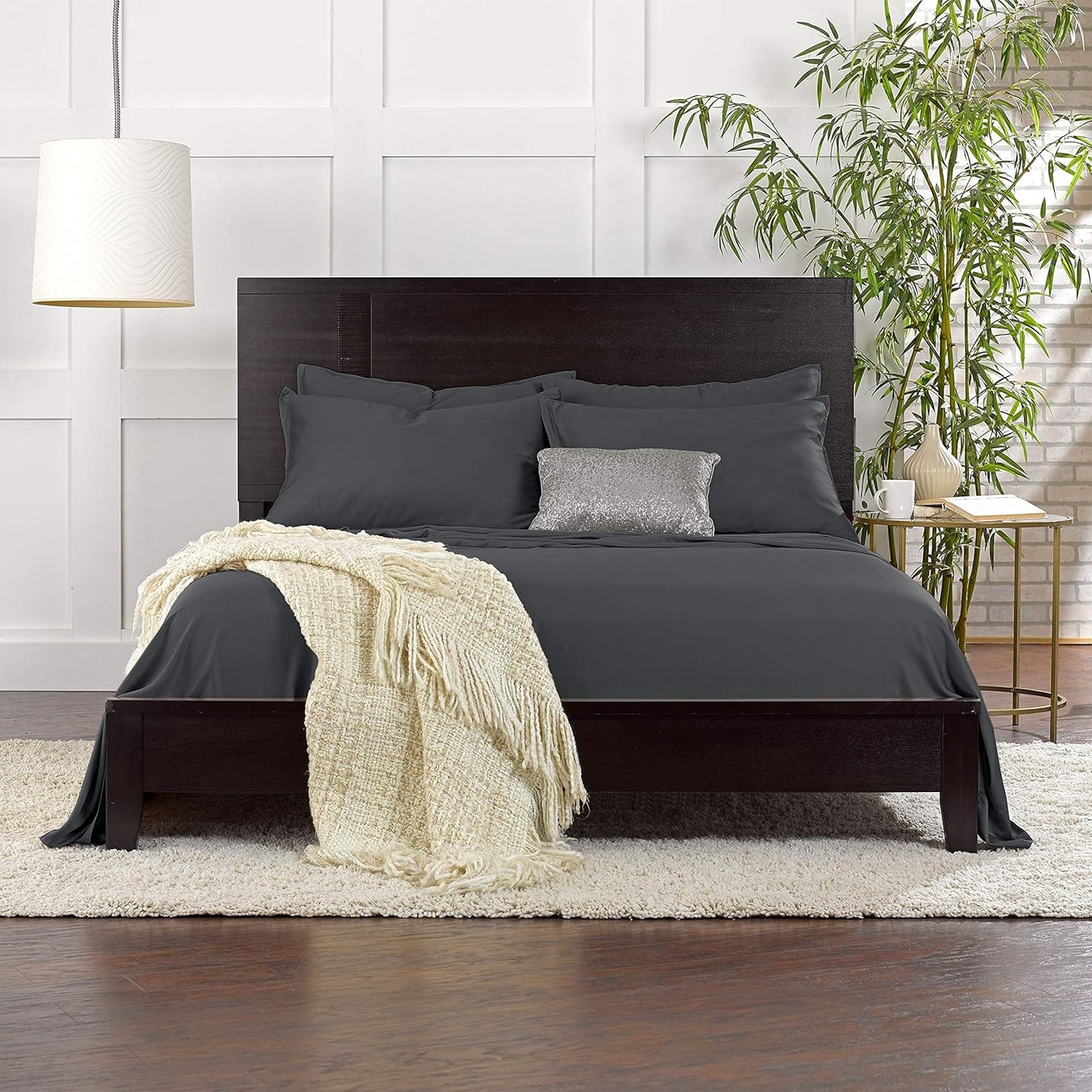 Pure Bamboo Split King Sheets - 100% Organic Viscose Bed Sheet Set, Soft & Cooling, Charcoal