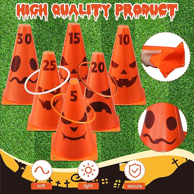 Leitee 6 Sets Candy Corn Ring Toss Game Plastic Cones Ring Toss Combo Set Mini Traffic Cones Toss Game for Sports Training Garden Backyard Outdoor Activities