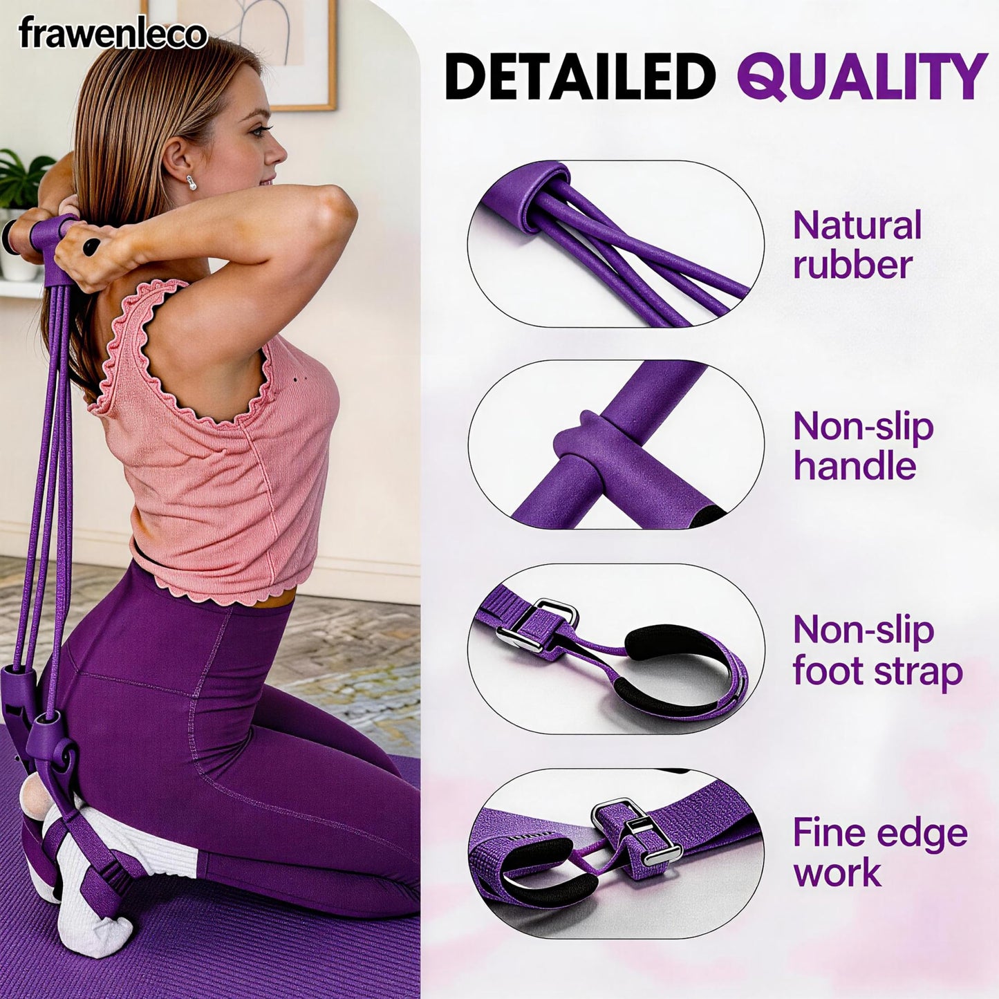 FRAWENLECO Fitness Resistance Bands with 4 Tube Pedal Ankle Puller, Elastic Yoga Pedal Stretch Band for Exercise, AB Training, Sit Up Equipment
