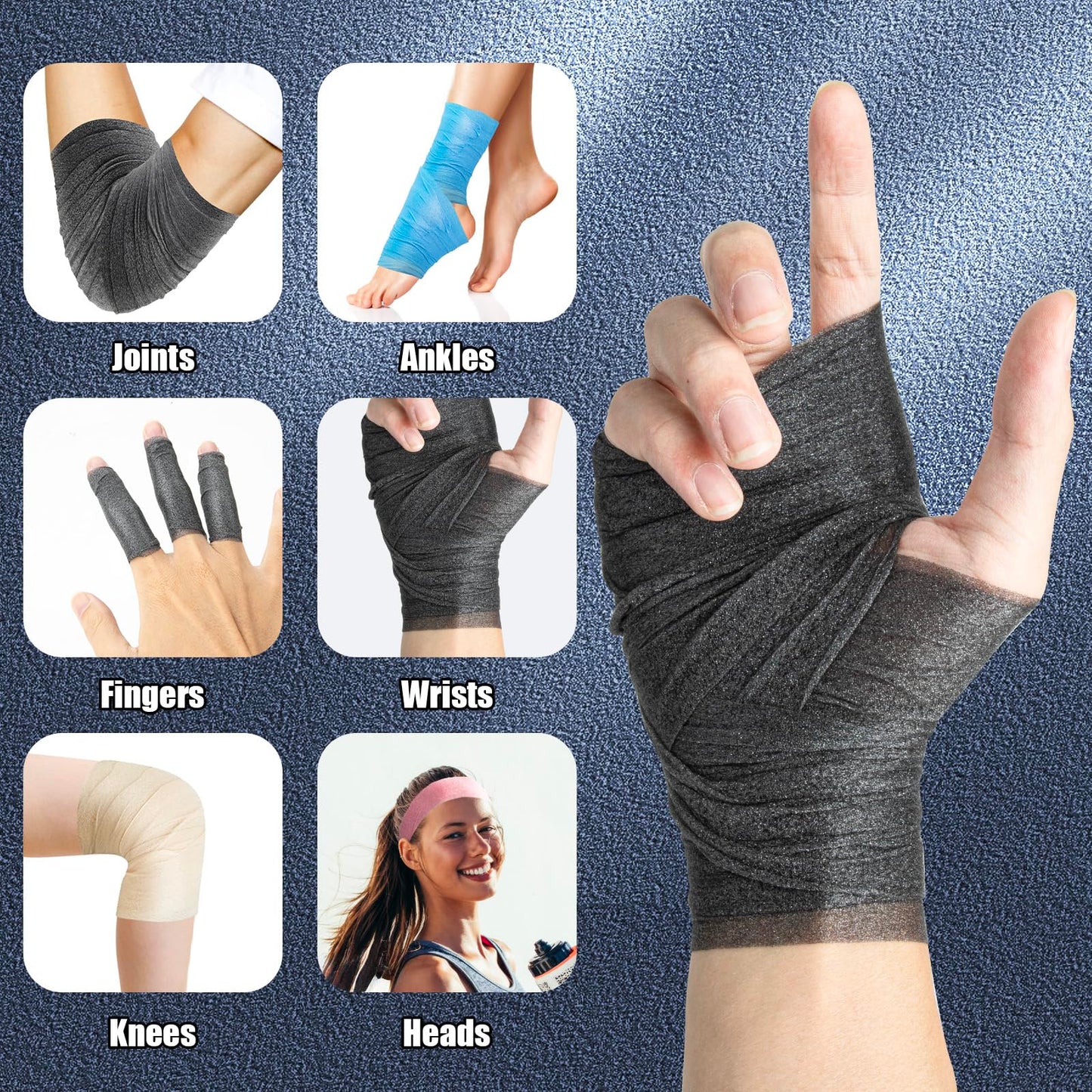 AYNAUHX 6 Pack Pre Wrap for Hair Soccer, Black Athletic Prewrap Tape Headbands, Foam Sport Underwrap Pre-Wrap, 2.76 Inches X 12 Yards - Black