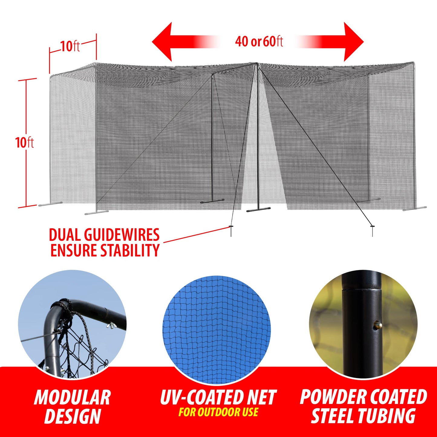 ANYTHING SPORTS Full Batting Cage. Perfect Baseball Batting Cage, Softball Batting Cage, Complete Package with Frame and Netting (40 Feet)