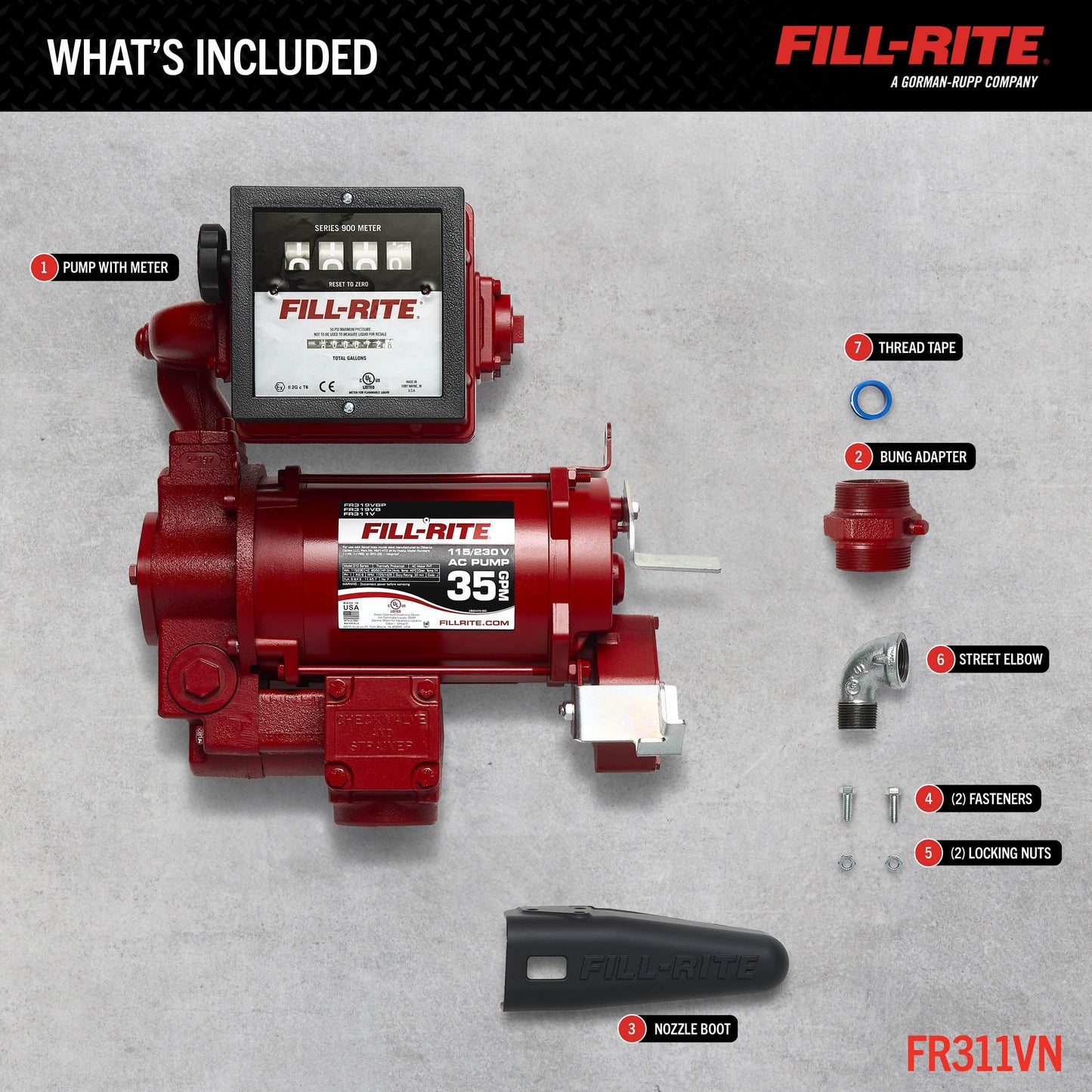 Fill-Rite FR311VN 115V/230V 35 GPM Fuel Transfer Pump with Mechanical Meter (Gallons) - Heavy-Duty Electric Pump with High Flow Rate and Durable Construction