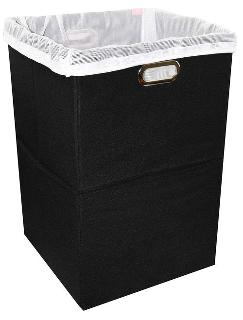 Foldable Large Laundry Hamper With Laundry Bag - Premium Durable Fabric, Plastic Board, Extra-Large Size, Space-Saving & Compact Clothes Basket With Metal Handles (Black)