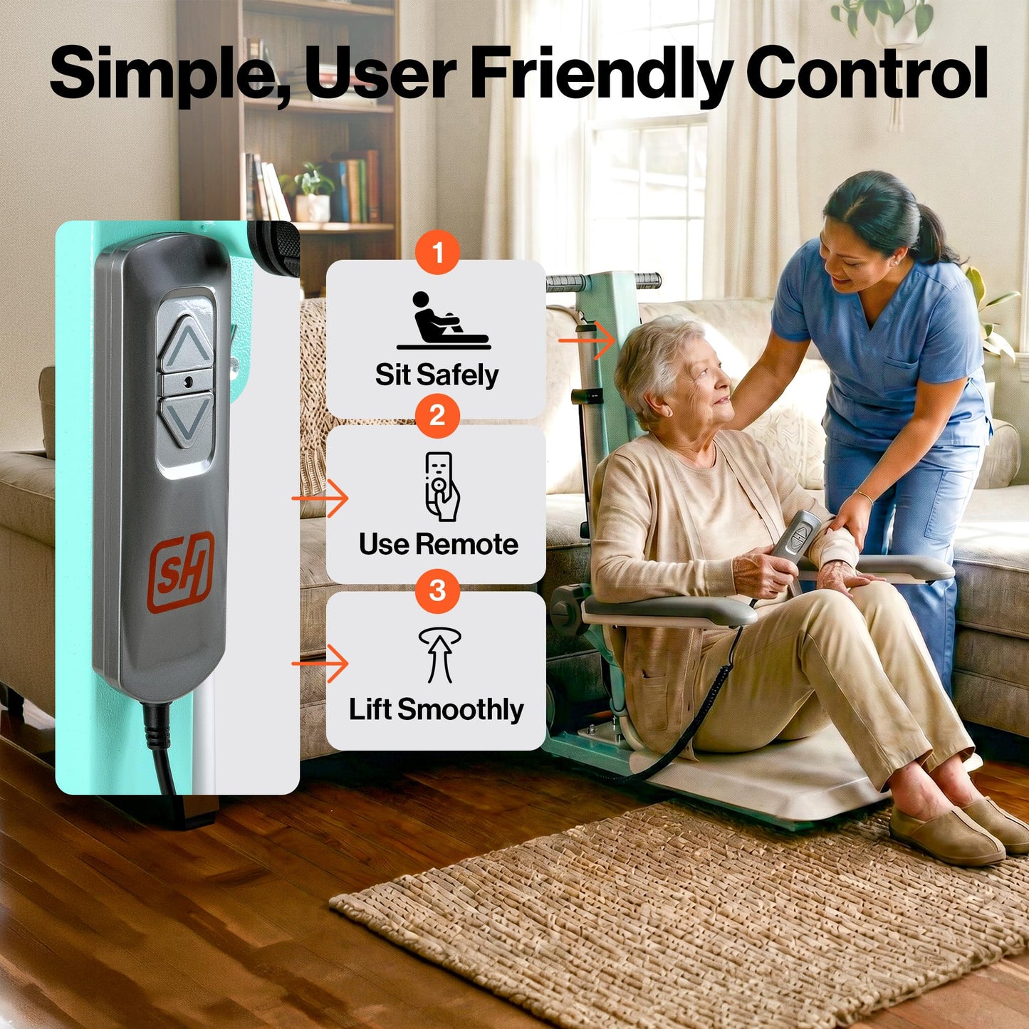 SuperHandy GoRise FC Electric Floor to Chair Lift for Seniors and People with Disabilities - 400 Lbs Capacity, Seating Transfer Assistance, Magnetic Remote [Patent Pending]