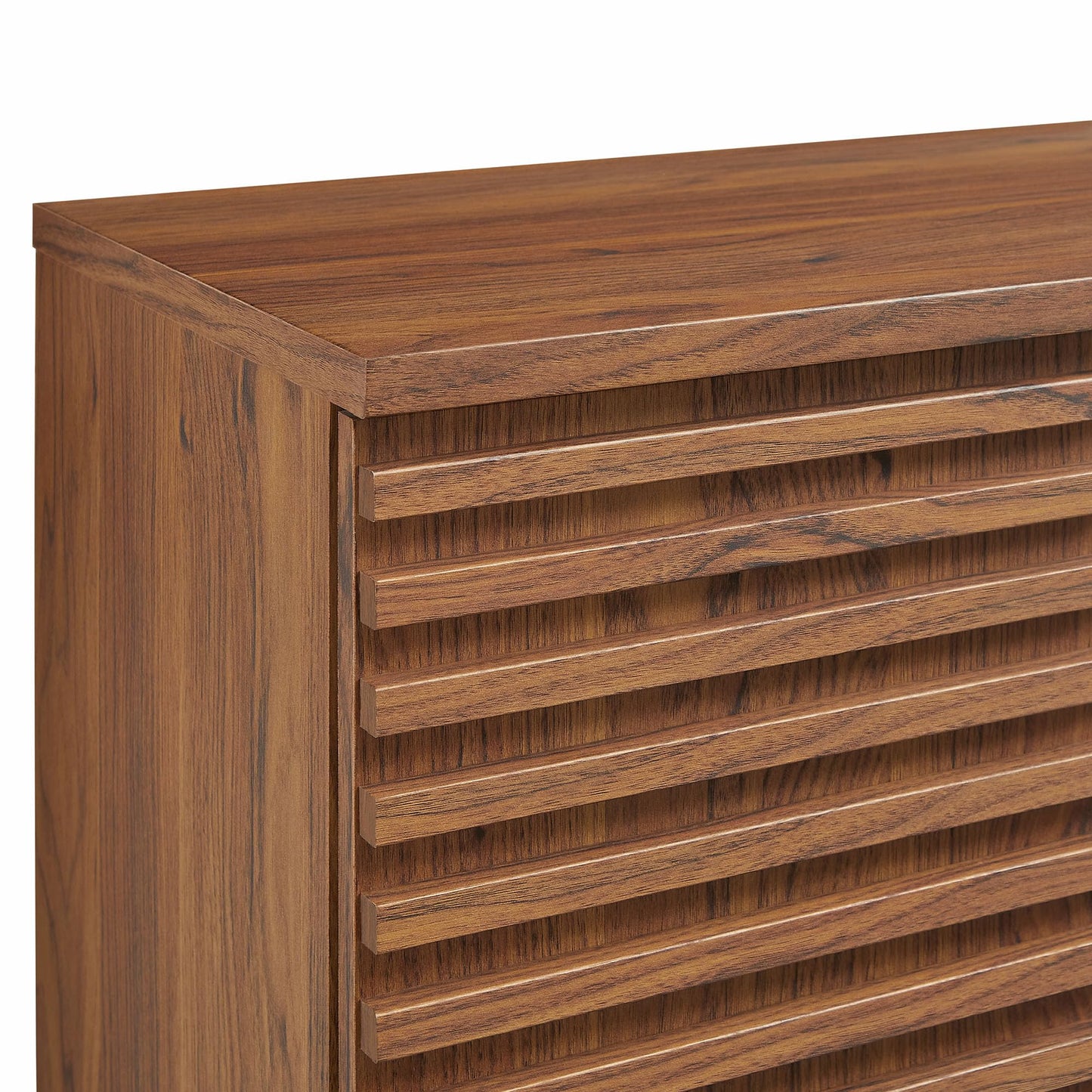 Modway Render Wall Mounted Bathroom Cabinet in Walnut - 23.5 Inch Compact Wall Storage with Slatted Doors and Adjustable Shelves for Bathroom or Laundry Room