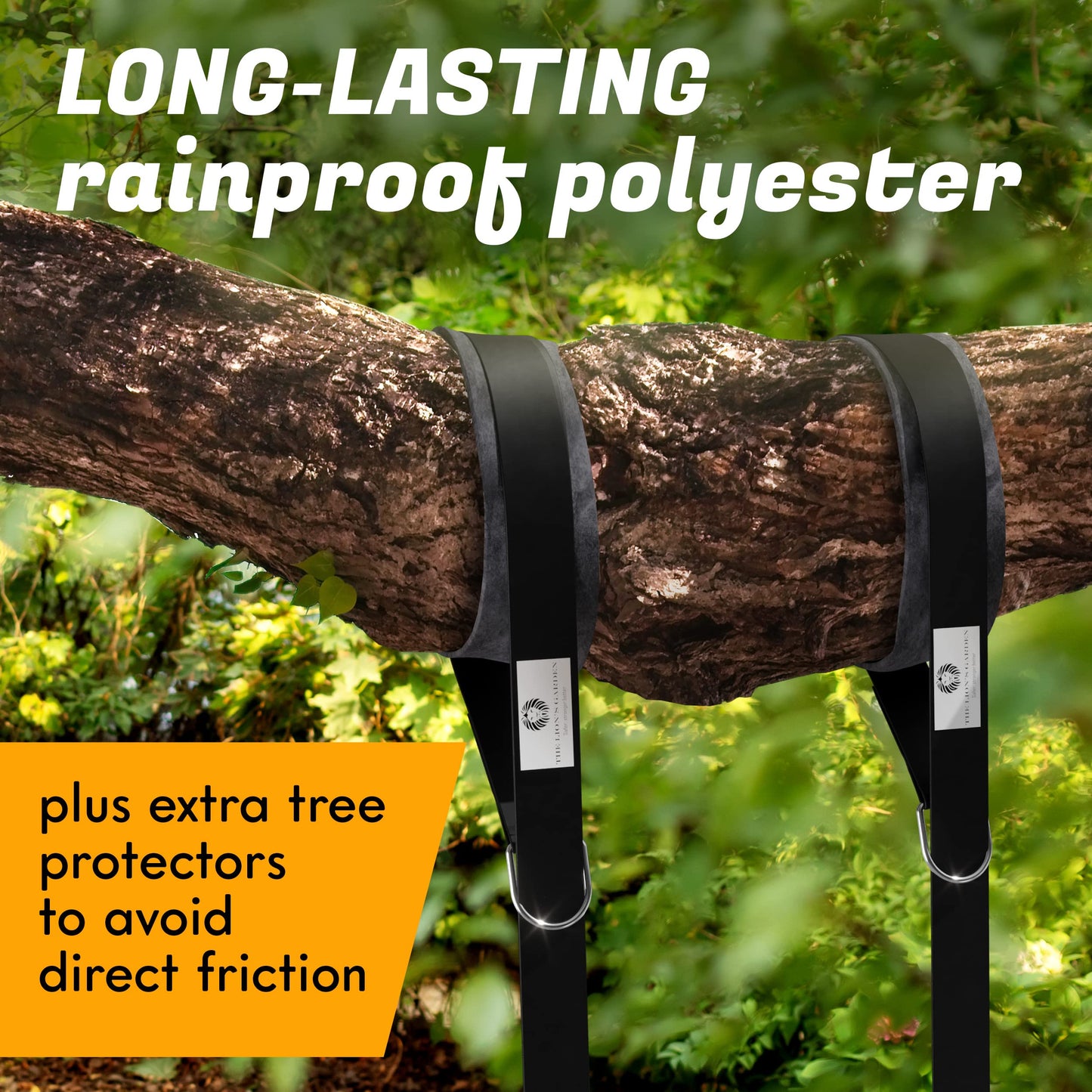 The Lion’s Garden Tree Swing Straps 2 Pack – Adjustable 5–10 ft Tree Swing Hanging Straps, Heavy Duty Hammock Straps for Trees with Carabiners & Tree Protectors Up to 3376 Lbs