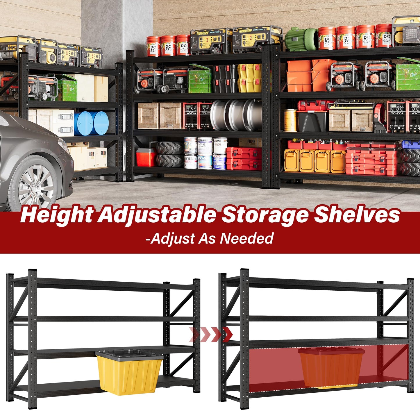 6000LBS Heavy Duty Garage Shelving Units,79" Wide & Deep Storage Shelves,Black Metal Garage Shelves,Large Storage Rack,Steel Shelf,Industrial Shelving for Shop,Warehouse,Basement,79" W x 24" D x 79" H