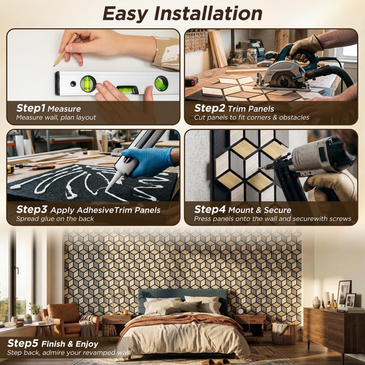 6 Pack Acoustic Wall Panels,3D PVC 27"x18" Soundproof Wooden Wall Panels for Interior Wall Decor 3D Fluted Wood Panels for Living Room Bedroom TV Background Gaming Room（Brown）