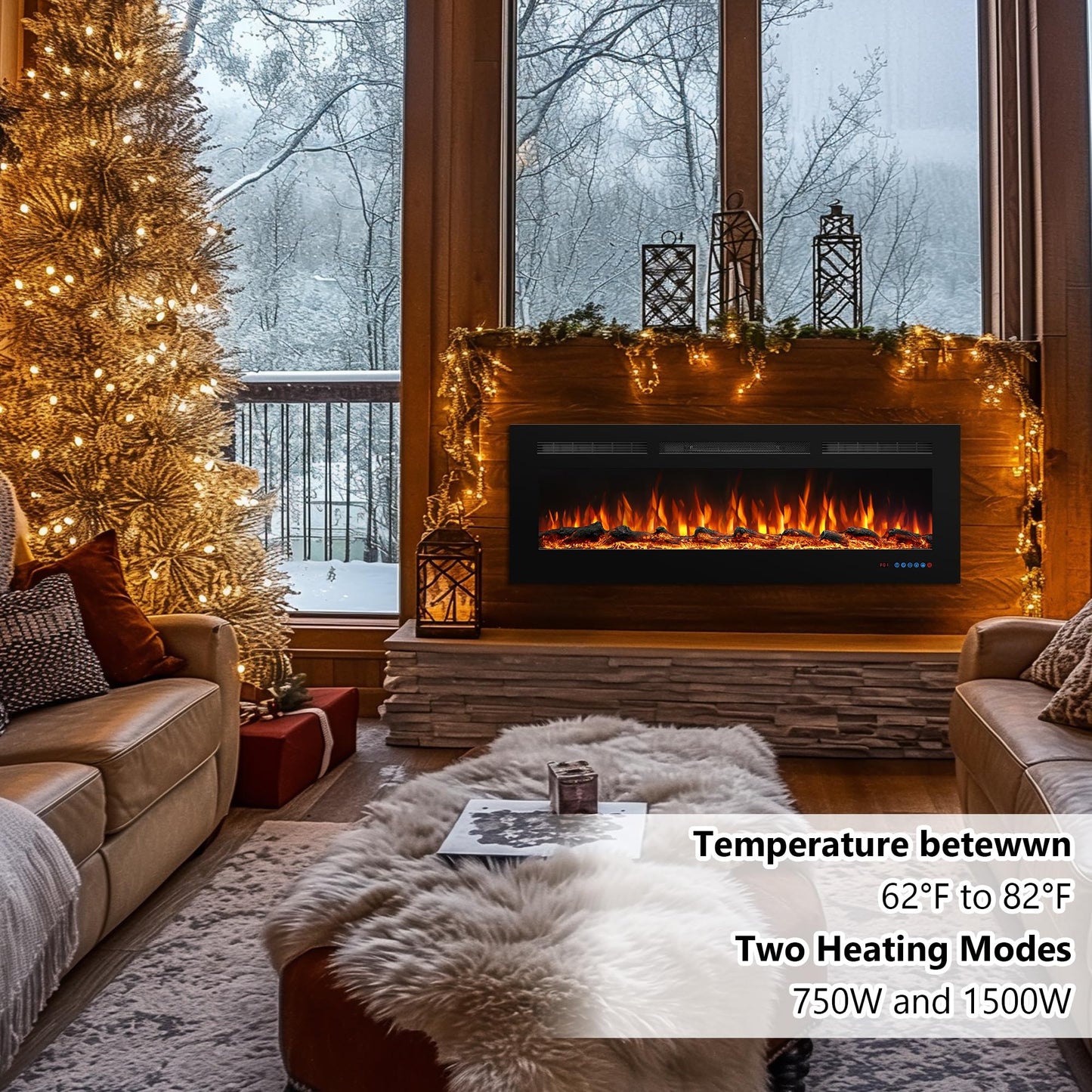 Valuxhome 45" Electric Fireplace Heater for Living Room,Timer, Overheating Protection, 5100BTU,Touch Screen, Black