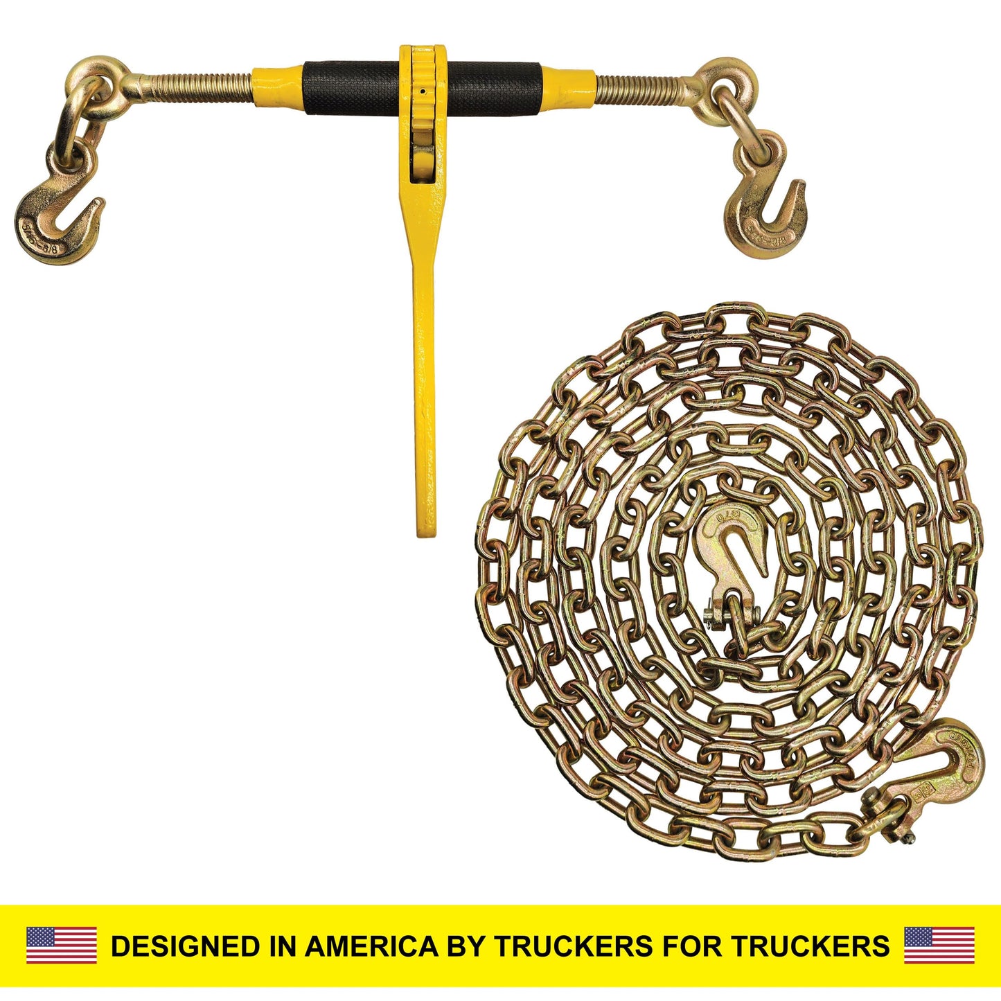 Knox Chain and Binder Kit 3/8in-1/2in, G70 Chains Ratchet Load Binders 9200lbs Working Strength, (4) Ratchet Binders and Chains, (4) 3/8in x 10ft G70, for Truck, Tie Down, Hauling, Towing