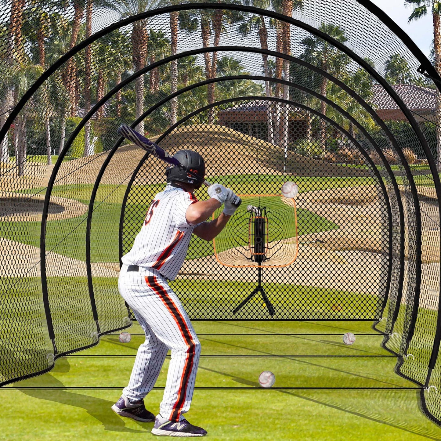 MR 40FT Batting Cage Baseball Softball w/Sock Pocket, Hitting Cage Net and Frame Backyard Baseball Softball Training Equipment, Freestanding Portable