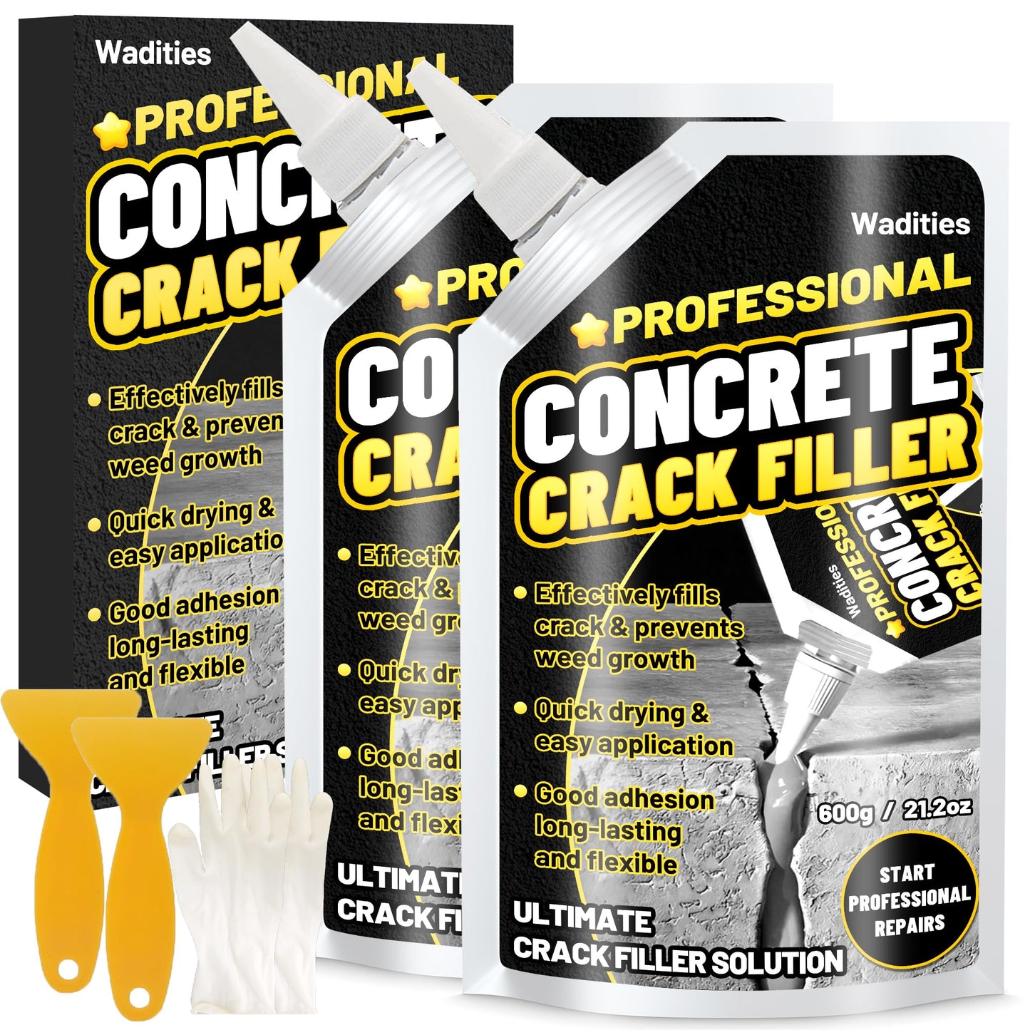 Concrete Crack Filler, 2.65LB High Elasticity Self Leveling Cement Crack Filler, Slab Concrete Waterproof Repair Sealant for Driveway, Walkway, Patio, Joint, Outdoor Quick Drying Sealer - Grey