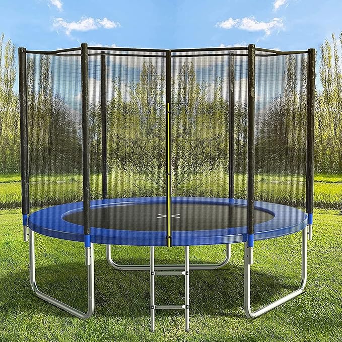 AOTOB 8FT 10FT 12FT 14 FT 15FT Trampoline with Safety Enclosure Net，Outdoor Trampoline with Basketball Hoop, Heavy Duty Jumping Mat and Spring Cover Padding for Kids and Adults, Storage Bag and Ladder