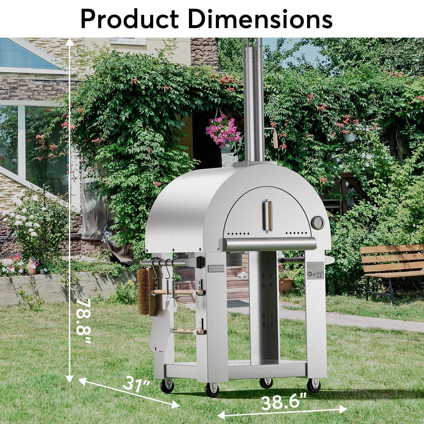 Pizza Oven, wood fire pizza oven for Outside Kitchen, Pizza Maker Oven Grill for Camping Backyard Party,38.6 Inch, Silver
