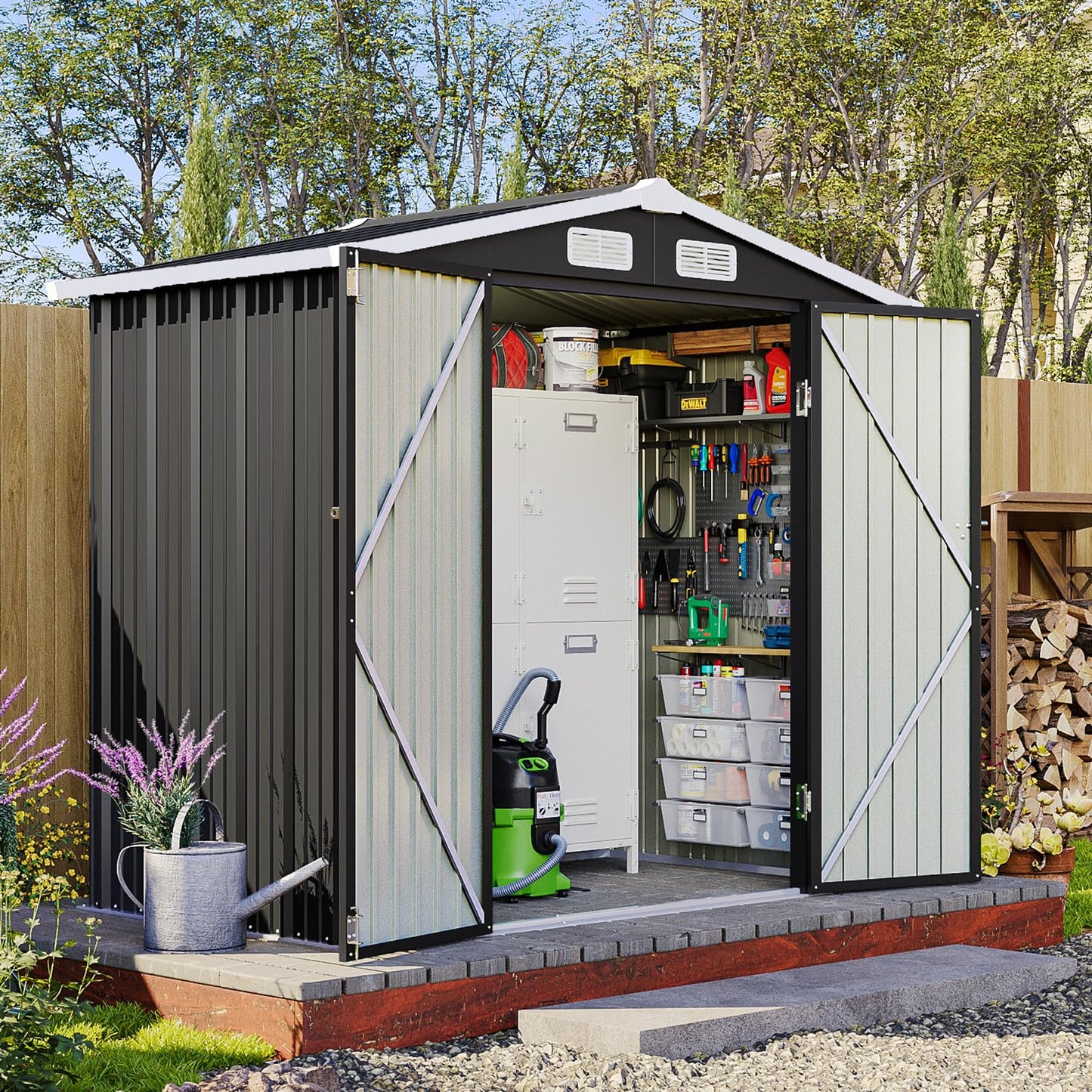 Breezestival 6x4FT Outdoor Storage Shed, Metal Garden Tool Shed with Sloping Roof & Lockable Door for Patio Lawn Backyard (Black, 6x4FT)