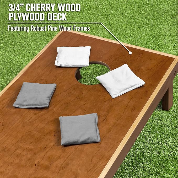 GoSports 4’ x 2’ Commercial Grade Cornhole Boards Set - Natural Wood Cornhole Boards, Choose from Different Bean Bag Color Combinations