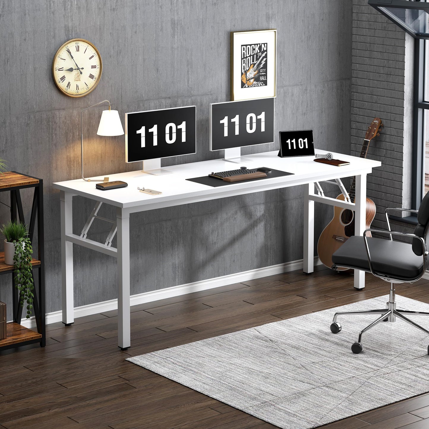 Need Folding Computer Desk, Large 62 inches Folding Table for Home Office, No Install Needed Foldable Writing Table Long Desk, Space-Saving, White
