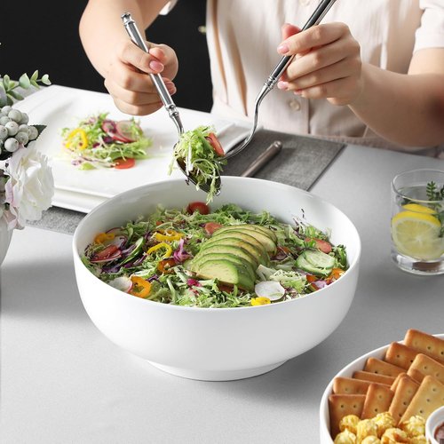 MALACASA Extra Large Serving Bowls Set of 2 - 114 OZ Porcelain White Bowls for Salad, Soup & Pasta