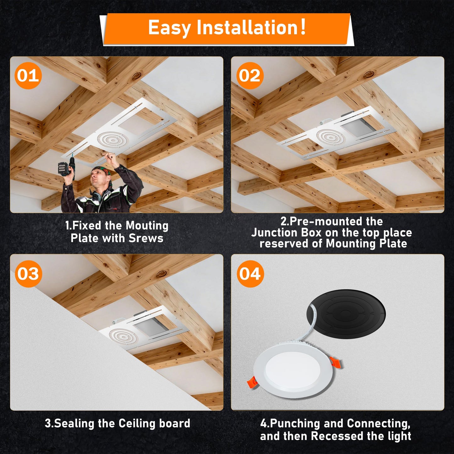 New Construction Mounting Plate, 3-4-6”, New Construction Rough in Plate for LED Downlight, Slim Recessed Lights, LED Recessed Ceiling Lights, Recessed Lighting Housing Plate,36PC