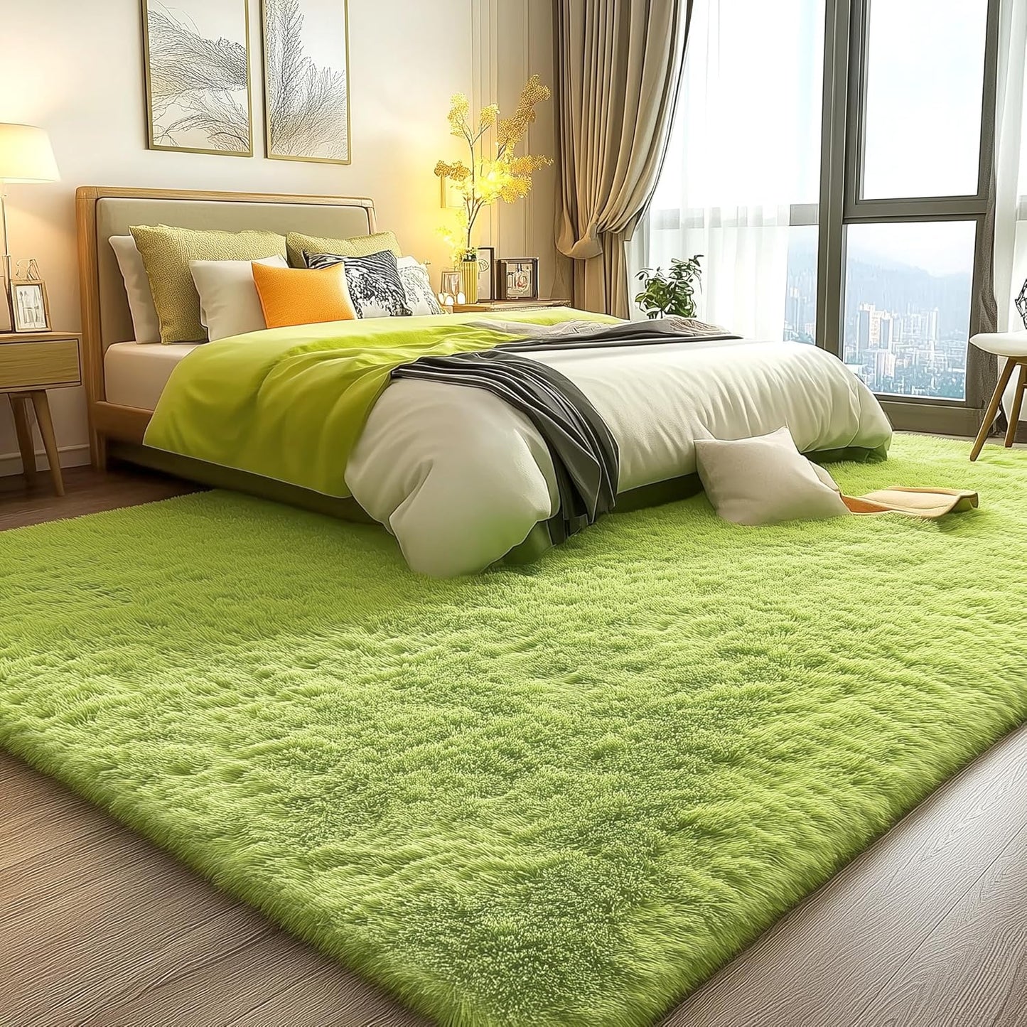 OLANLY Large Area Rug - Soft Fluffy Shaggy Carpet for Living Room & Bedroom | 8x10 Grass Green