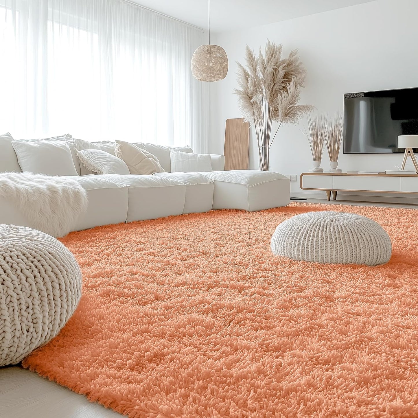 OLANLY Large Area Rug - Soft Fluffy Shaggy Carpet for Living Room & Bedroom - 9x12, Muted Orange