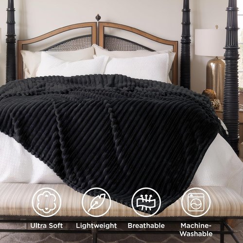 Bedsure GentleSoft Queen Size Blanket - Cozy Fleece Throw for Women & Girls, Black, 90x90 Inches