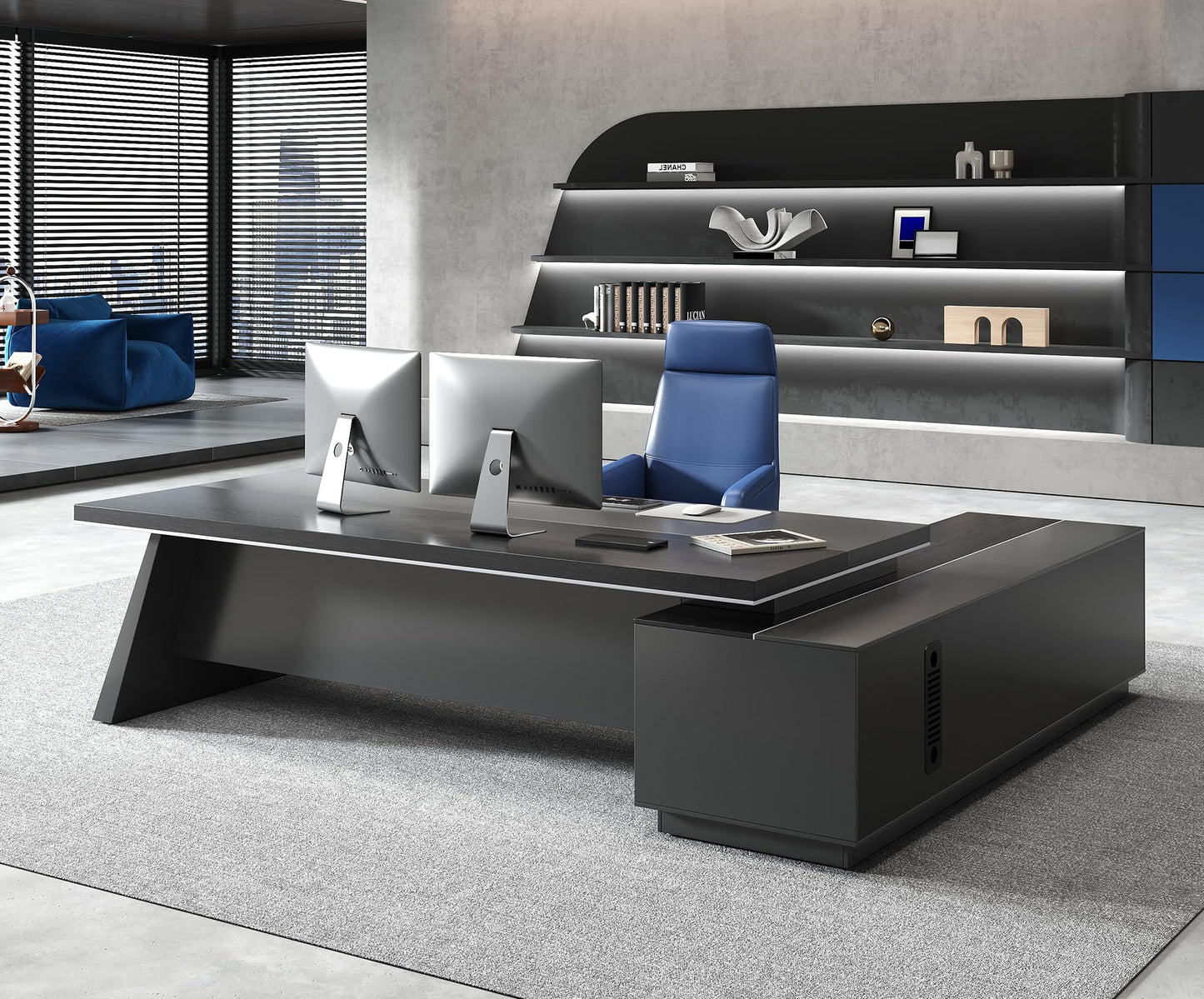 Anzhap 79" L-Shaped Executive Office Desk with Drawers, Enclosed Cabinet, Ventilated CPU Compartment, Built-in Outlets & USB Ports – Home Office Desk (Left Return, 79" L x 63" W x 30" H)
