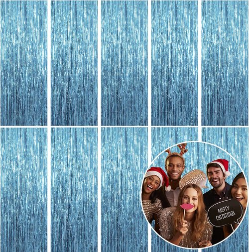 Foil Curtain Backdrop by Party Essentials - 10 Pack Blue Metallic Tinsel Fringe for Events & Celebrations