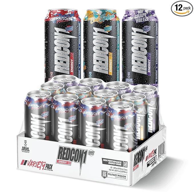 REDCON1 Energy Drink - 200mg Caffeine Drink with Zero Sugar, L-Carnitine & Taurine - High Performance Energy Drinks with Nootropics - Variety Pack, 16 Fl oz (12 Pack)