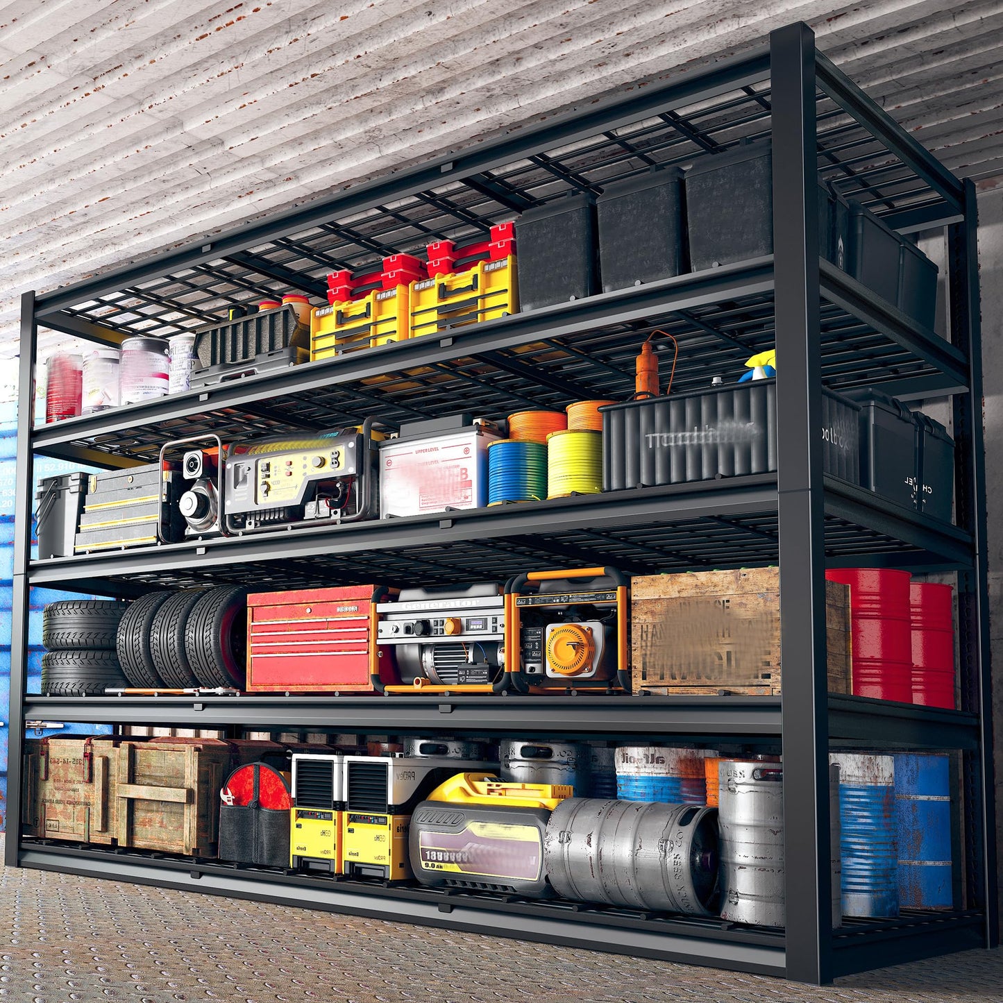 REIBII 60" W Heavy Duty Garage Shelving,3000LBS Storage Shelves Metal Shelving,Adjustable Shelves for Storage Industrial 5 Tier Garage Shelves for Warehouse Basement Pantry60 W x 24" D x 72" H