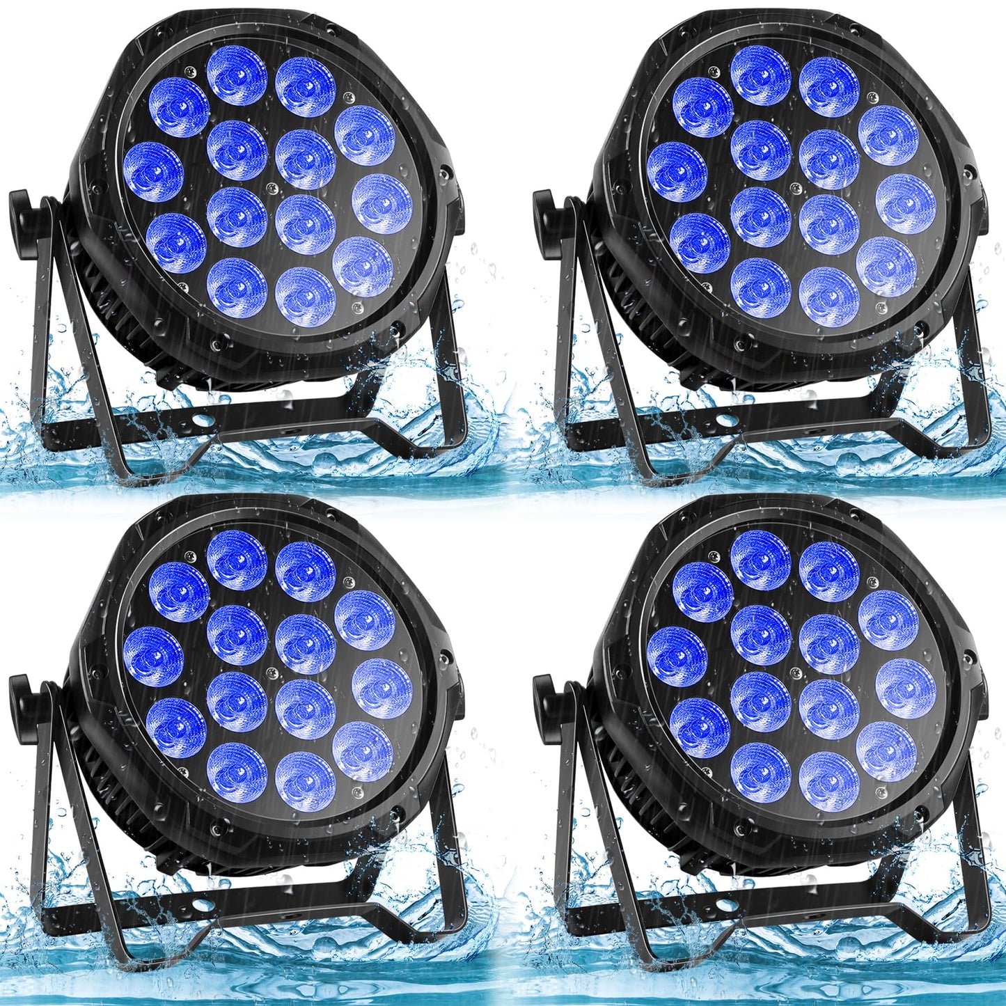 14LED Par Lights, Outdoor Waterproof Par Can Light, RGBW 4in1 Stage Light, 210W DMX Control Wash Uplight Strobe Effect for Events, Stage, Wedding, Church, Party, Garden, Building (4 Packs)