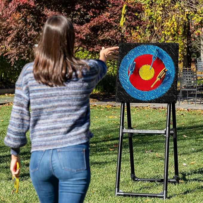 EastPoint Sports Axe Throwing Target Game - 5ft Tall Sturdy Steel Frame - Includes 8 Throwing Axes