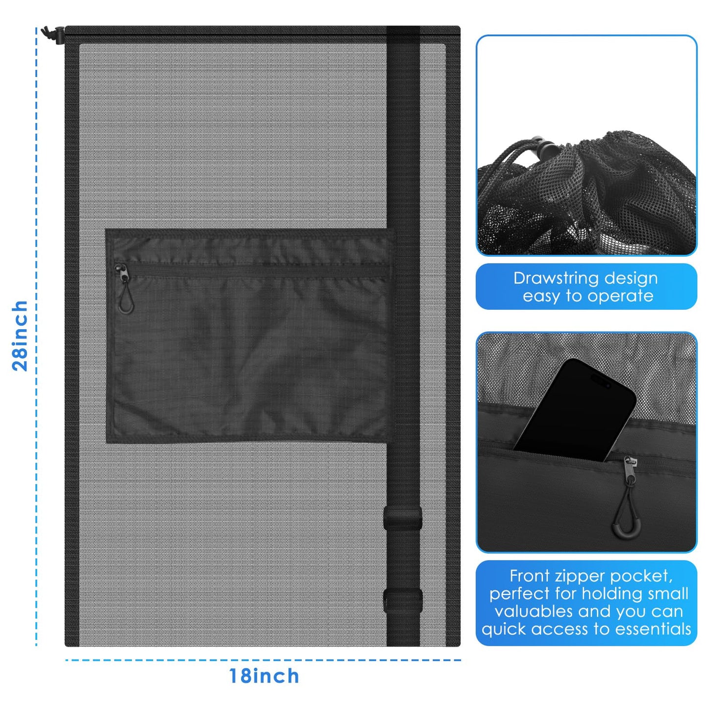 BROTOU Drawstring Bag Heavy Duty Mesh Gym Bag with Pocket for Swimming Yoga Beach Laundry