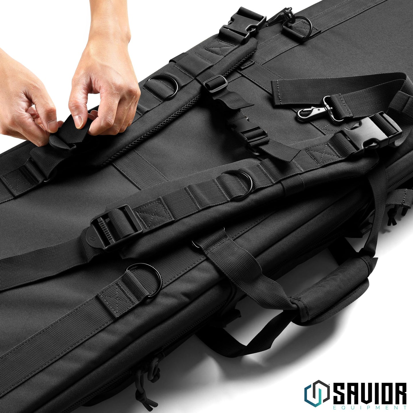 Savior Equipment American Classic Tactical Double Long Gun Bag Pistol Transportation Case w/Backpack Strap, 55 Inch Obsidian Black