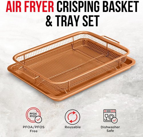 Bakken Swiss Air Fryer Tray - Elevated Mesh Design for Crispy Baking | Extra-Large 9.5'' x 13'', Copper