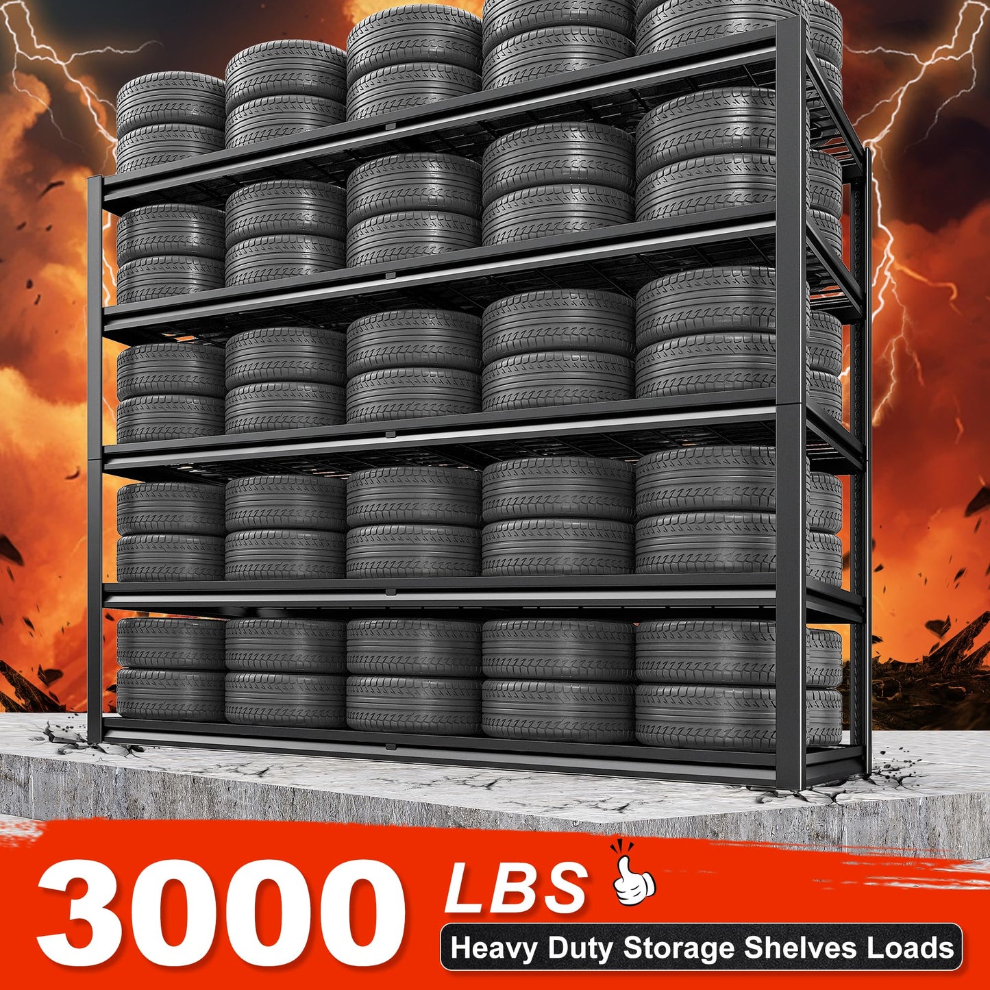 55.2"W Heavy Duty Garage Shelving Units, 3000LBS Commercial Metal Wire Shelves,26" Extra Deep Organizer Precision-Sized for Two Rows of 27-Gallon Storage Bins,Floor-to-Ceiling Steel Rack,Anti-Tip Kit