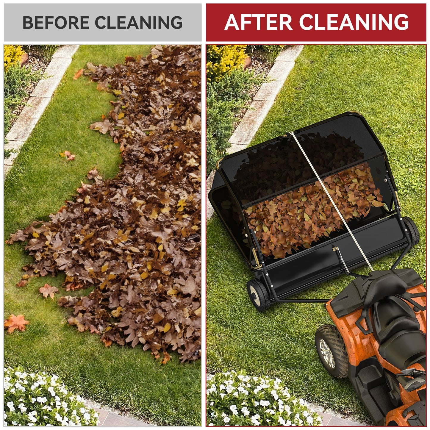 YITAMOTOR 50" Lawn Sweeper Tow Behind, Pull Behind Lawn Sweeper with Rotating Brush Drum and 25 cu. ft Large Capacity Collector for Leaves, Grass Clippings and Yard Debris