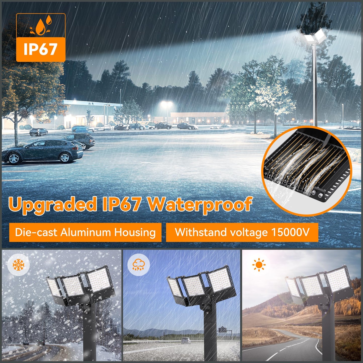 SOLLA 2025 New Upgraded 600W Dusk to Dawn LED Parking Lot Light 90000lm 5000K, ETL, AC85-277V, IP67 Waterproof Adjustable 3-Head Street Lights Outdoor, Pole & Wall-Mounted Flood Lights for Stadium