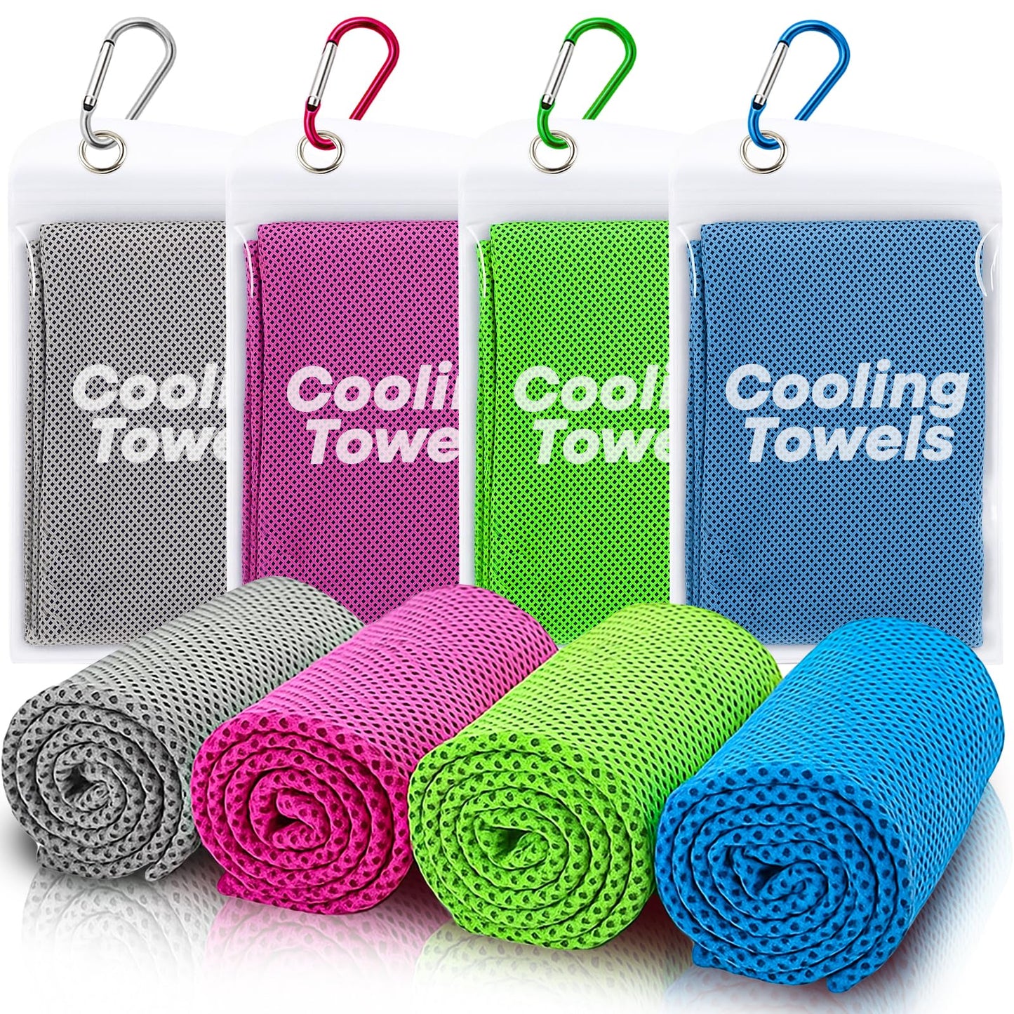 RUENVUE 4 Pack Cooling Towels (40"x 12"), Soft Breathable Gym Towels, Outdoors Ice Towel for Neck and Face, Camp Essentials Microfiber Sweat Towels for Gym, Run, Yoga, Workout, Travel, Climb